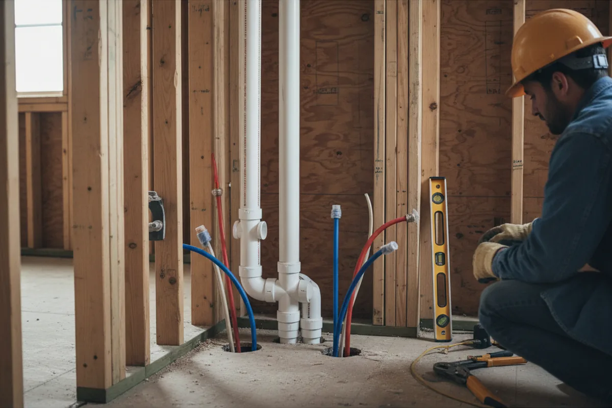 Drain and supply rough-in during Sump Pump Repair in Farmingdale